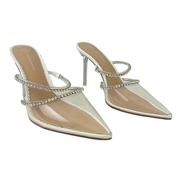 Antonio Melani Womens Size 9 Elisha Vinyl Rhinestone Mules Clear Heels New - Picture 1 of 6
